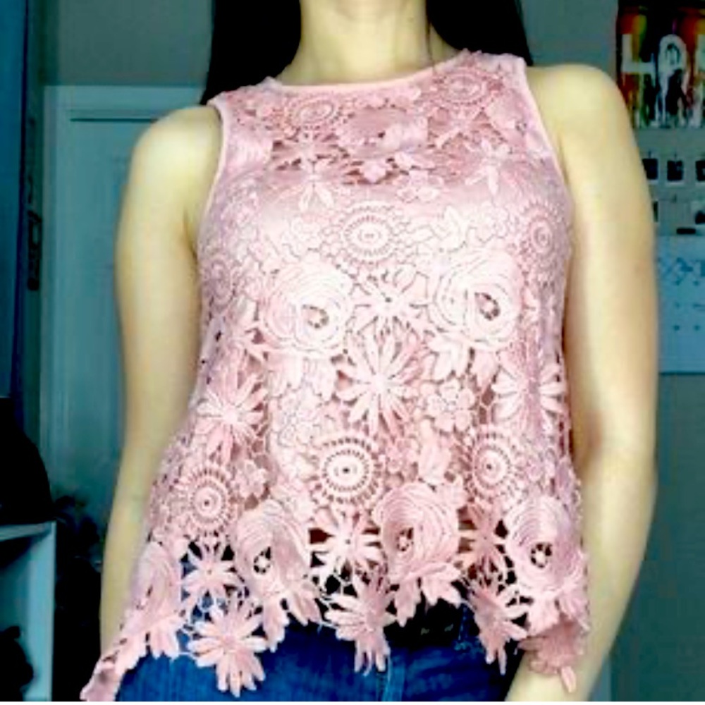 Pink layered embroidery top